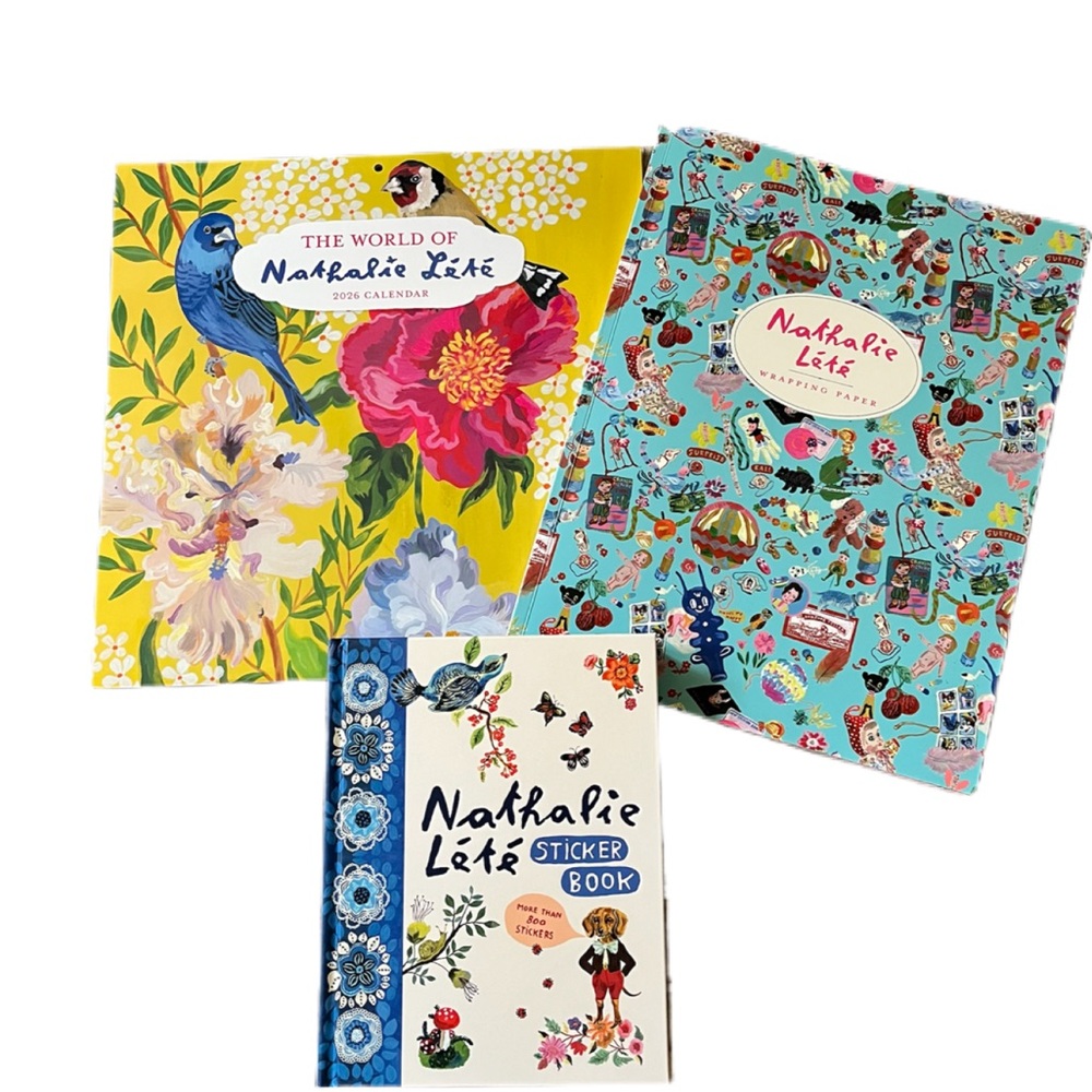Lot of 3 Nathalie Lete. HC sticker book 800 stickers, 2026 calendar, wrapping
